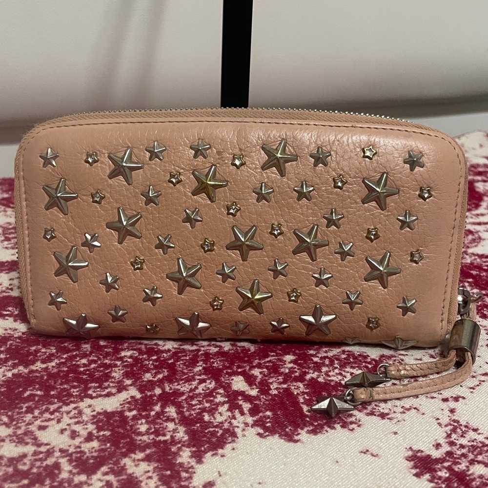Jimmy Choo Studded Peach Leather Wallet - Picture 2 of 13
